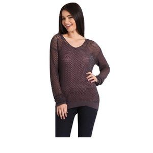 M.Rena V-Neck Pointelle Mesh Long Sleeve Top